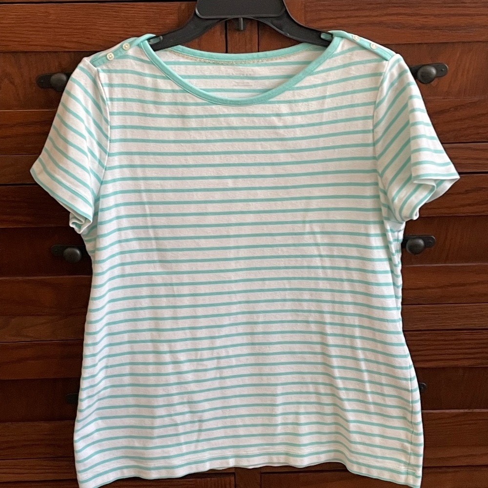 Lands End Turquioise/White Stripe Short Sleeve Tee